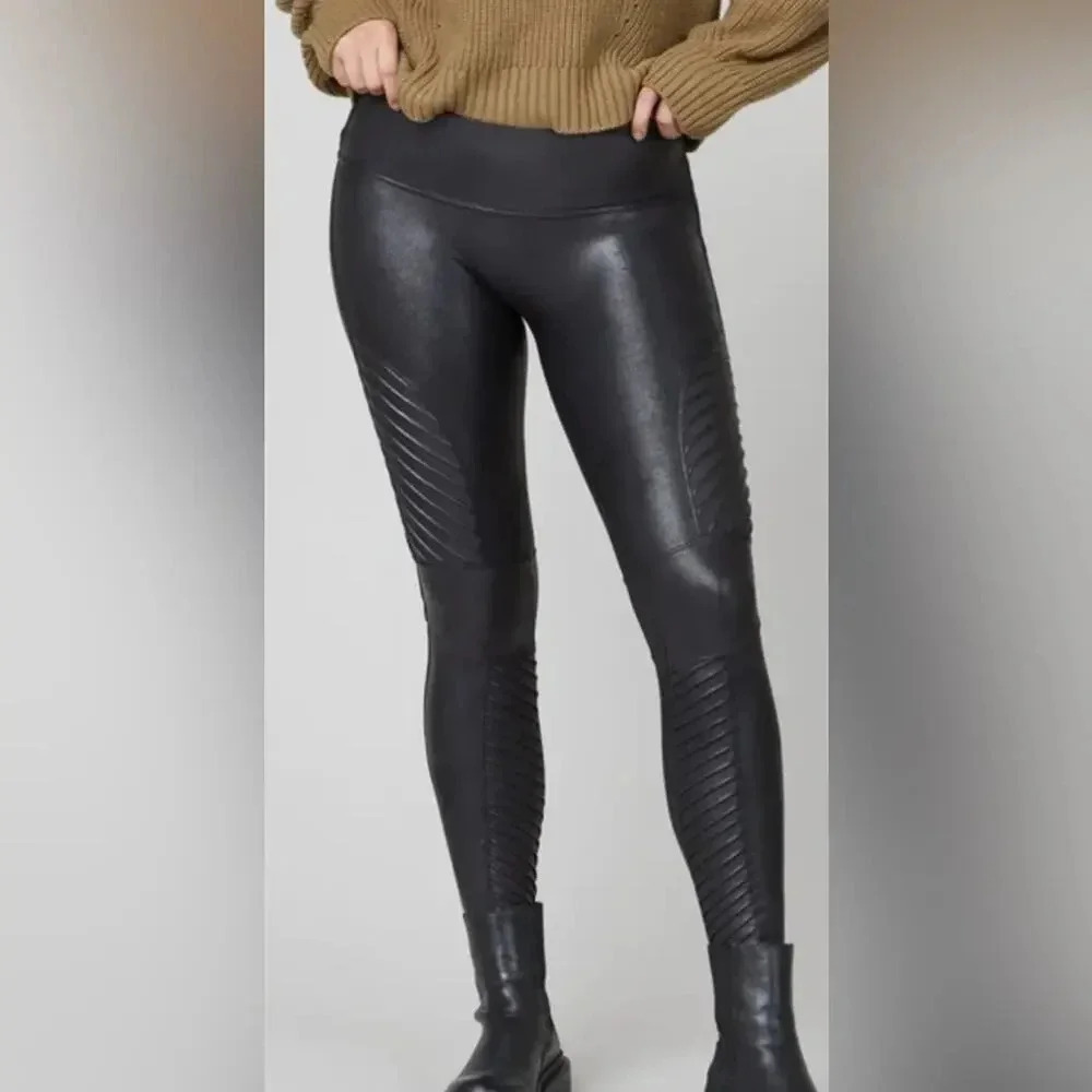 Spanx Faux Leather Moto Leggings Black Size Small